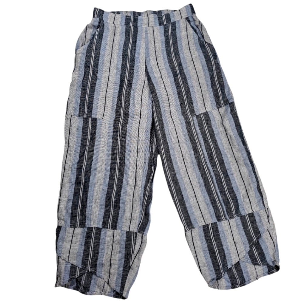 Foil Linen pants Elastic back Striped Relaxed Wide Leg Size 4